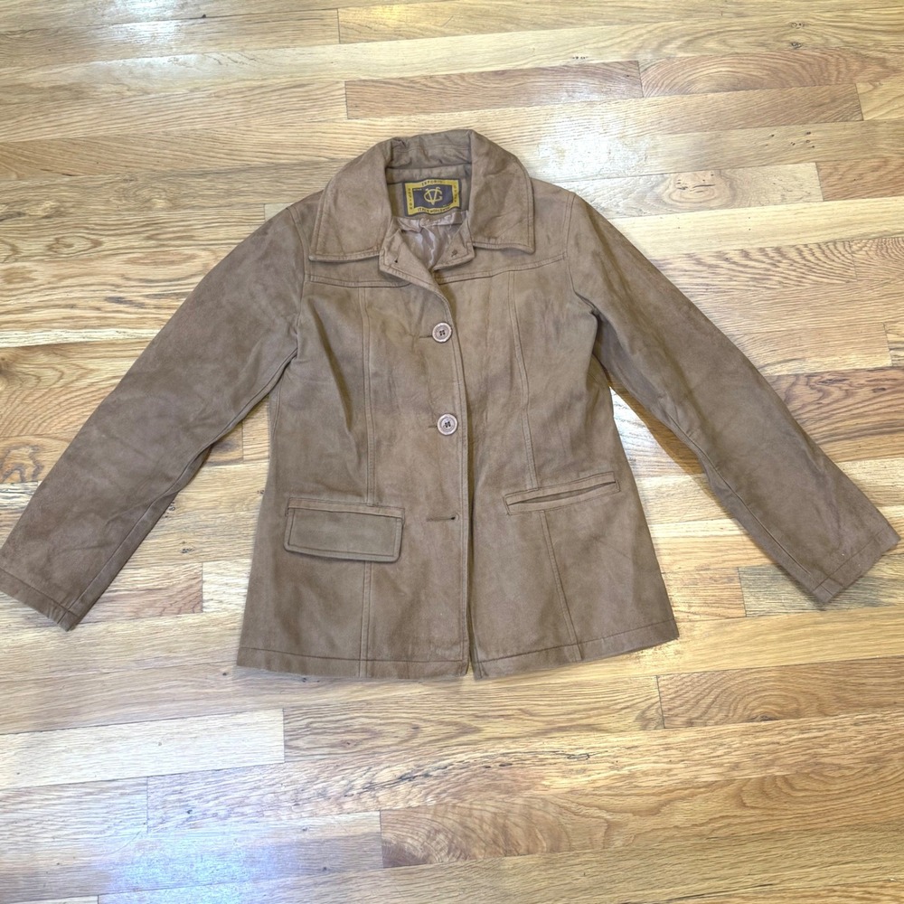 Emporio Italy Worldwide Brown Faux Suede Button‎ Front Blazer Jacket Collared - Picture 3 of 8